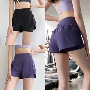 Elastic Waist Sports Shorts with Lining Hip Lifting Leggings Yoga Shorts Women - Picture 1 of 11