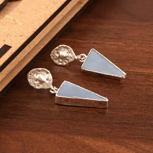 Trillion Shape Natural Blue Opal Silver Plated Handmade Drop Dangle Earring - Picture 1 of 3
