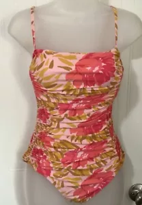 DKNY Ruffle Underwire Slimming One Piece Swimsuit Size 6 Small Pink Floral - Picture 1 of 3