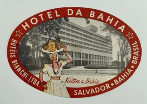 Original Vintage Luggage Label Hotel Da Bahia Salvador, Brazil - Picture 1 of 2