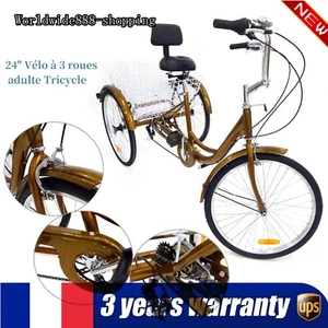 24" Vélo à 3 roues adulte Tricycle à 6 vitesses avec panier arrière et dossier - Bild 1 von 13