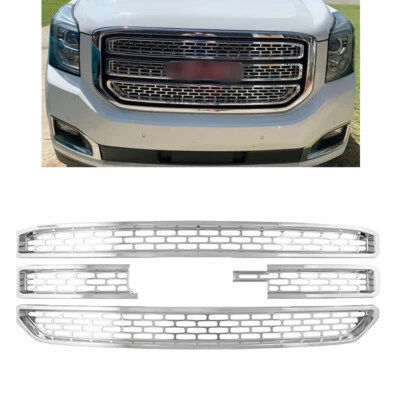 CHROME Snap On Grille Overlay Grill Covers Inserts Fits 2015-2020 GMC Yukon XL - Image 1 of 4