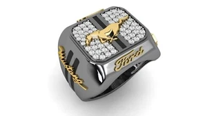 Ford Mustang Diamond Ring – 925 Sterling Silver Handmade Jewelry For Him Her - Picture 1 of 8