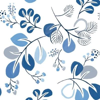 Papel pintado Jonah Blue Gray Leaf Trail en blanco, perno de 56 pies cuadrados Foto 1 de 3