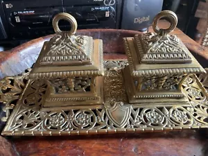 Antikes Townshend Doppel Messing Tintenfass, komplett mit Einsätzen, schöne Qualität. - Bild 1 von 24