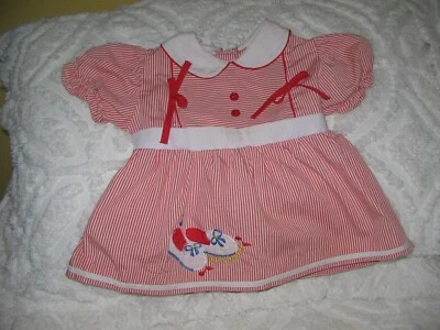 Винтажный 1970-х годов Baby девочек платье танец туфли "давайте танцевать" красный конфеты полоски - Изображение 1 из 4