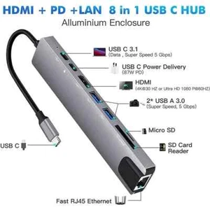 Adaptateur 8 en 1 USB C HUB 3.0 Type C Splitter 4K Station d'accueil pour ordinateur portable - Photo 1/8