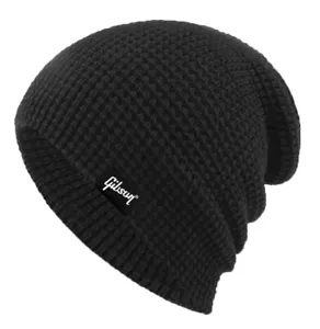 GIBSON® Premium Midweight Checker Knit, Reverse Cuff/Slouchy Beanie Cap - BLACK - Picture 1 of 2