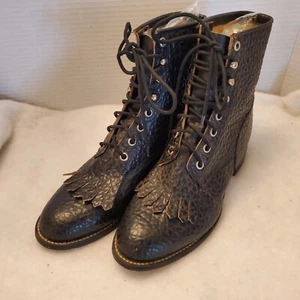 Justin Leather Lace up Boots Black kiltie Western Style 522Y womens Size 5.5 D - Picture 1 of 12
