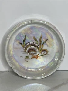 Beach Ashtray Luster Vintage Seashell Starfish Ocean Round - Picture 1 of 6
