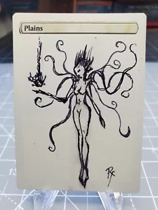 Hand Painted Altered Art Magic The Gathering MTG PLAIN Mana WAIFU ANGEL - Picture 1 of 4