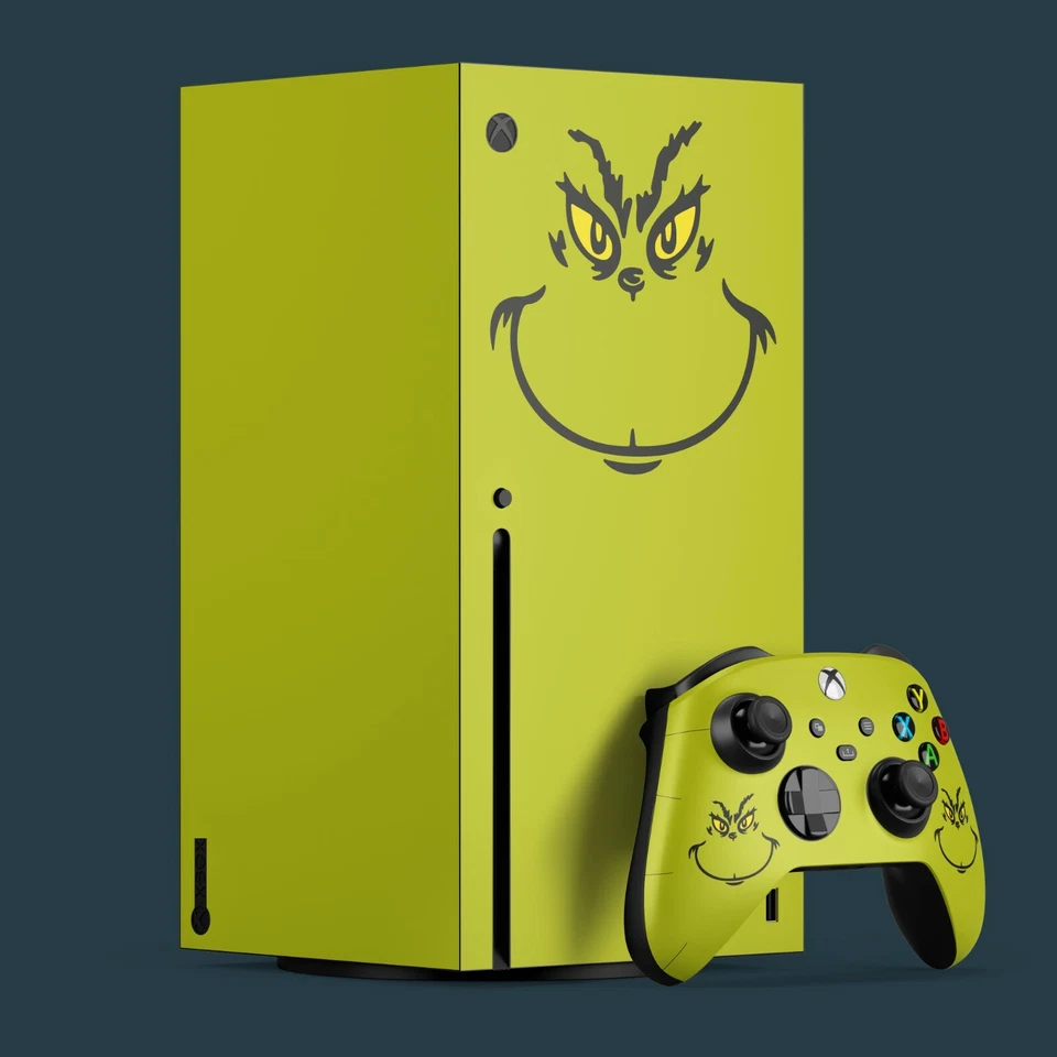 Xbox Series X Vinyl Skin & 2x Controller Skins, The Grinch Themed. - Image 1 of 1