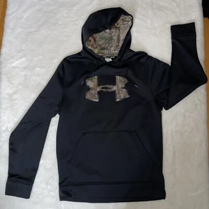 Under Armour Hoodie Herren klein schwarz getarnt Logo und gefütterte Kapuze lose Passform - Bild 1 von 5