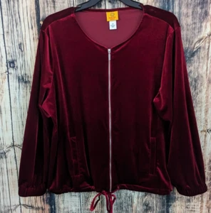Ruby Rd Jacket Womans Plus 2X Red Velvet Velour Full Zip Pockets - Picture 1 of 9
