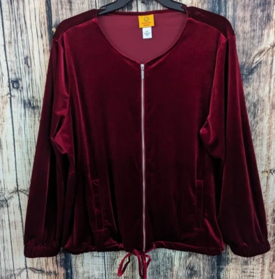 Ruby Rd Jacket Womans Plus 2X Red Velvet Velour Full Zip Pockets - Image 1 of 4