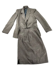 Harve Benard 2-teiliger Anzug Damen 10 braun Herringbone Wollblazer Jacke Mantel Rock - Bild 1 von 9