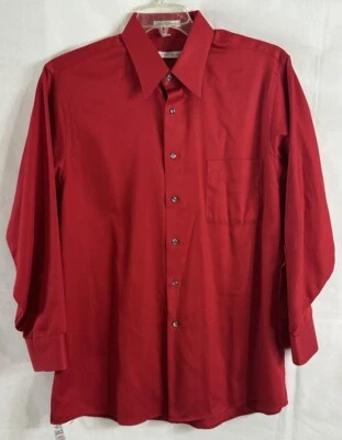 Camisa de vestir de satén roja para hombre Geoffrey Beene talla L 16 1/2 32/33 manga larga Pkt Foto 1 de 4