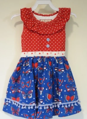 NWT Cheeky Plum Red, White, Blue Butterfly Dress Girl's Size 5/5T - Image 1 of 2