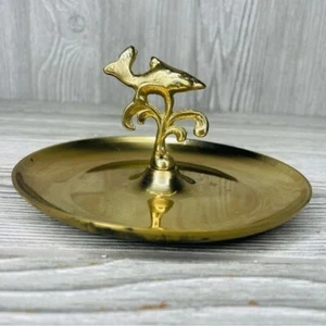 Vintage Brass Trinket dish / bowl / Ring Tray jewelry holder with dolphin design - Picture 1 of 9
