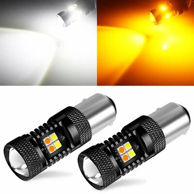 JDM ASTAR 2x Front 1157 Switchback White Amber LED Turn Signal DRL Light Bulbs - Image 1 of 4
