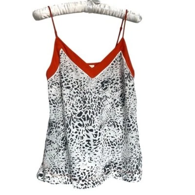 Retro Y2K Leopard Print Silk Cami Orange Trim Camp Maximalist Top Size Small - Image 1 of 4