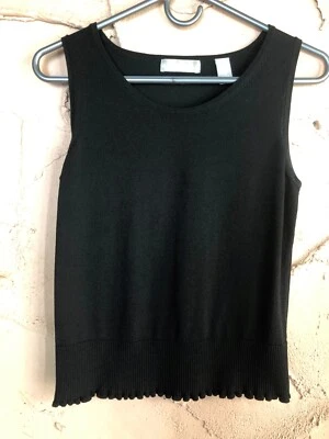 Camiseta sin mangas Kate Hill para mujer tejida negra, pequeña, dobladillo inferior acanalado, elástica Foto 1 de 4