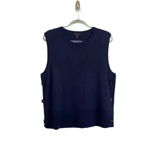 Ann Taylor Womens Wool Blend Sweater Vest Navy Side Buttons Size XL Academia - Picture 1 of 7