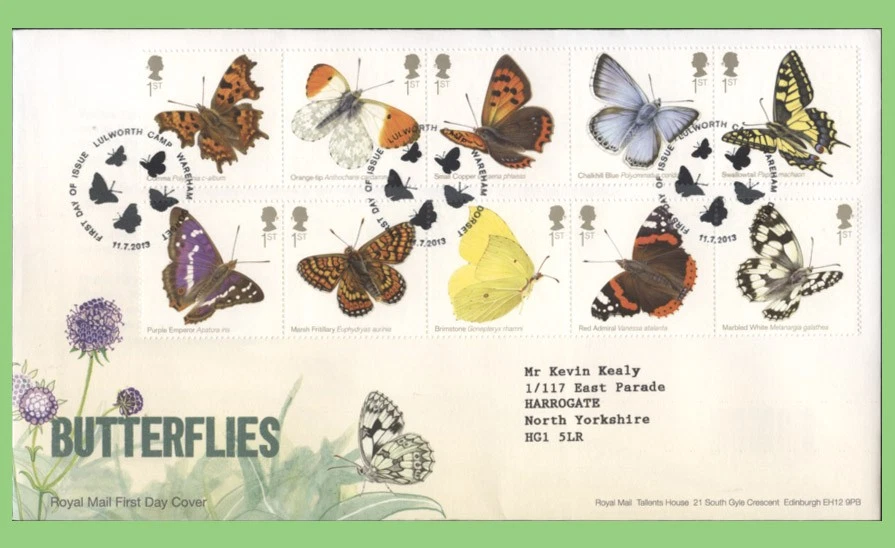 G.B. 2013 Butterflies set on Royal Mail on First Day Cover, Wareham Dorset - Image 1 of 1
