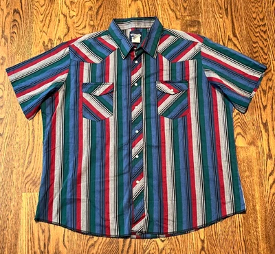 Vintage Wrangler Pearl Snap Shirt Cowboy Cut XXL Western Brushpopper - Image 1 of 3