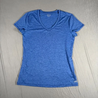 Camiseta BCG para mujer azul medio absorbente de humedad elástica manga corta pulóver Foto 1 de 4