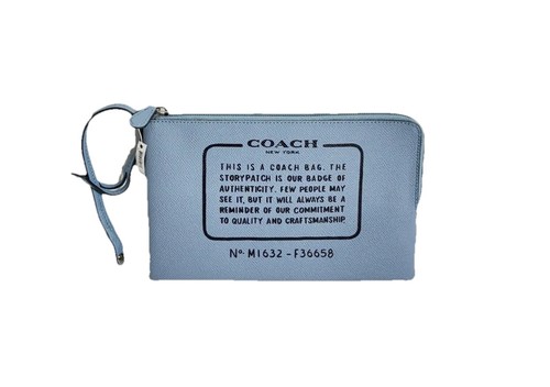 Coach Storypatch blu pelle incrociata grande cerniera pochette pochette polso nuovo