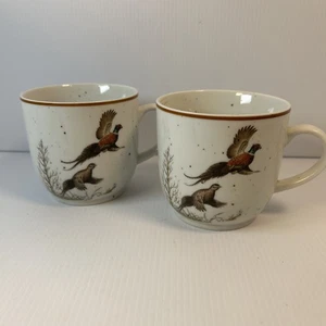 Vintage Pheasants Coffee Mug Cup Hunting Game Birds Fowl White Speckled Brown - Picture 1 of 15