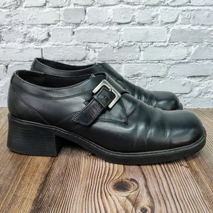 Y2K Oxford-Schuhe klobige Sohle schwarz Leder US 9 BREITE seitliche Schnalle Grunge - Bild 1 von 13