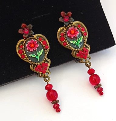 Michal Negrin Clip Earrings Boho Romantic Baroque Victorian Revival Rose Cameo - Image 1 of 4