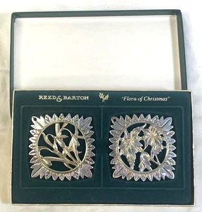 Reed & Barton Silverplate Flora Of Christmas 2 Ornaments Poinsettia / Snow Drops - Picture 1 of 7