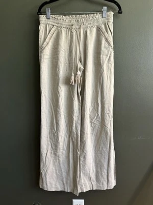 Pantalones informales Holy Tan beige mezcla de lino con cordón para niños 3 Foto 1 de 4