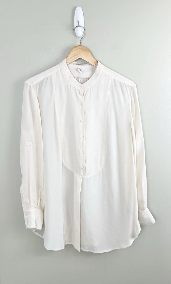 Túnica smoking Kenneth Cole New York feminina 100% seda marfim manga longa tamanho 8 - Imagem 1 de 4