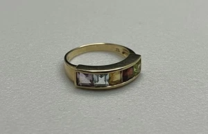 Hermoso anillo fino de oro amarillo macizo de 0,417 de 10 quilates con múltiples piedras preciosas s7 2,9 g - Imagen 1 de 7