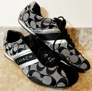 Coach | Jayme Gray Monogram Canvas Black Suede Leather Sneakers Women's Size 8 M - Picture 1 of 9