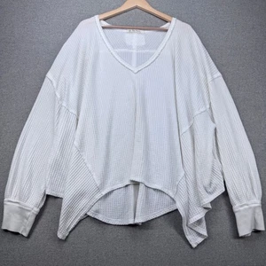 We The Free People Coraline Thermal White Waffle Knit Oversized Drapey Top - Picture 1 of 9