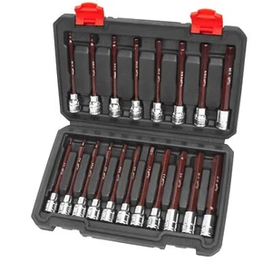 19Pcs 3/8 Drive Long Allen Hex Bit Socket Set Hex Head Standard SAE & Metric - Picture 1 of 7