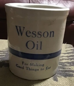 Pequeño Antiguo 5" Wesson Aceite Gres Publicidad Batidor Tarro Vaso Cerámica - Imagen 1 de 3