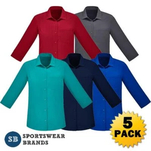 5 x Womens Stretch 3/4 Sleeve Shirt Top Nurse Health Uniform Ladies Soft CS951LT - Picture 1 of 7