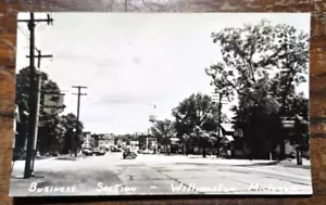 RPPC 1940s Williamston Michigan W Grand River Business Section-Mobilgas-Standard - Picture 1 of 2