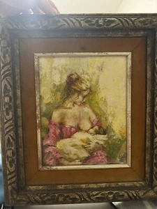 MARLENE (20th C.), Orig. Oil / Canvas, A woman and a child. 9,5x8” - Picture 1 of 4