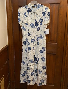 NWT Liz Claiborne Button Front Dress Blue White Floral Pattern Size 12 - Picture 1 of 9