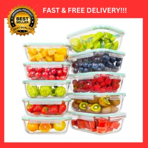 10 Pack Airtight Glass Food Storage Containers with Lids (1040Ml/35Oz) - Glass M - Picture 1 of 7