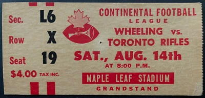 1965 1st Continental Football League Game Ticket Maple Leaf Stadium Rifles VTG - Image 1 of 2