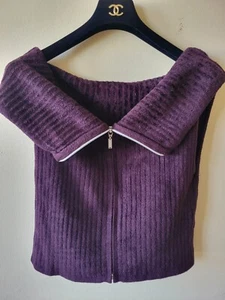 AUTH  VINTAGE 00A CHANEL ZIP KNIT SLEEVELESS SWEATER VEST PLUM PURPLE COLOR 38 - Picture 1 of 11