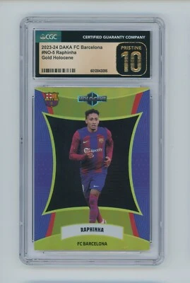 2023-24 Raphinha Daka Holocene Gold FC Barcelona 5/10 CGC Pristine 10 - Image 1 of 3